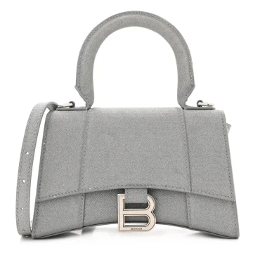 Balenciaga XS Hourglass Top Handle Bag Silver Sparkling Fabric Silver Hardware