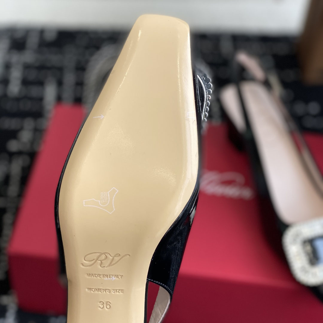Roger Vivier Belle Viver Slingback Pumps High Heels In Black Patent Leather With Crystal Buckle (Heel Height 4.5cm) - 图片 9