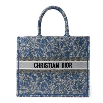 Dior Large Brocart Book Tote Blue Embroidered Canvas