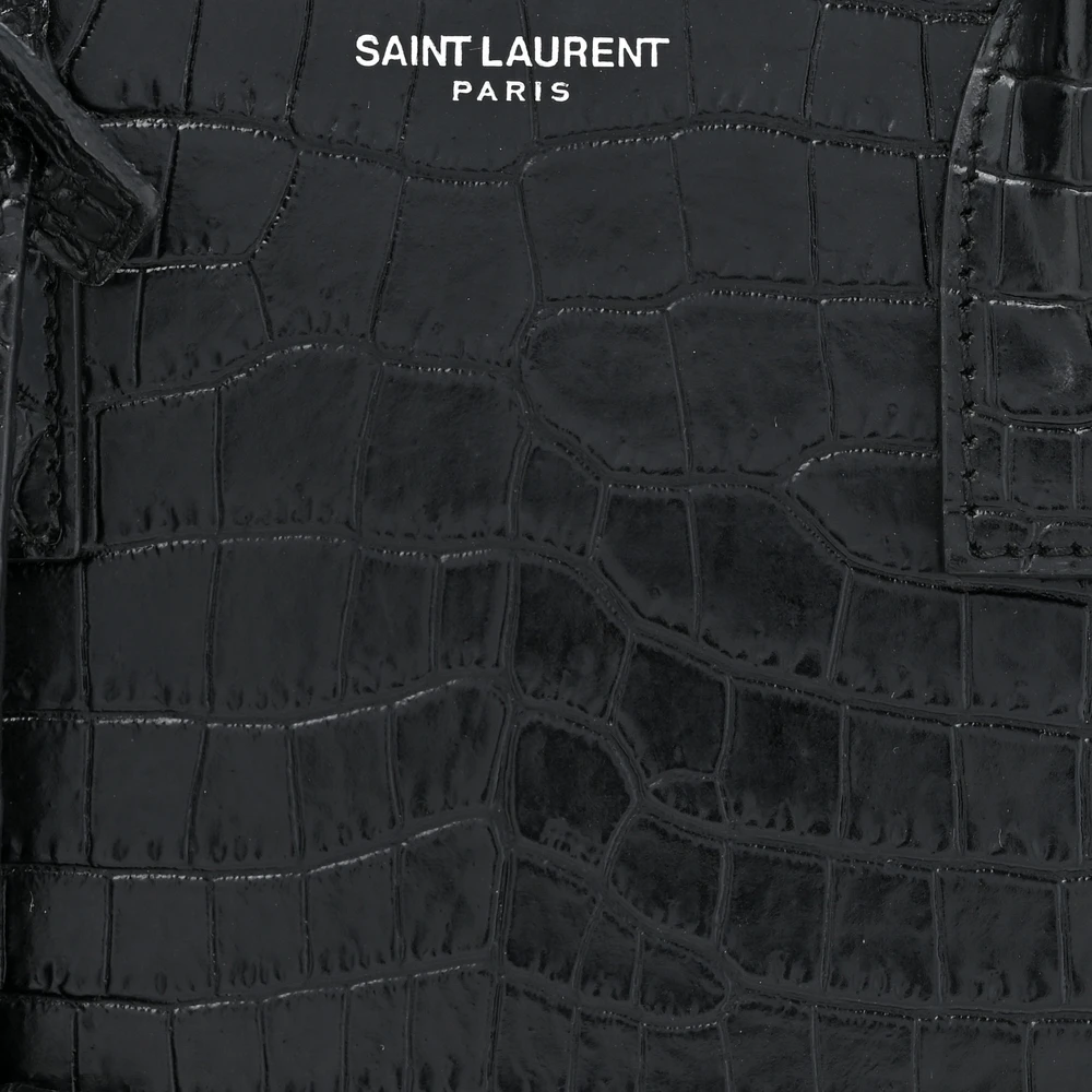 Saint Laurent Small Sac De Jour Black Embossed Calfskin & Crocodile Leather Silver Hardware - 图片 8