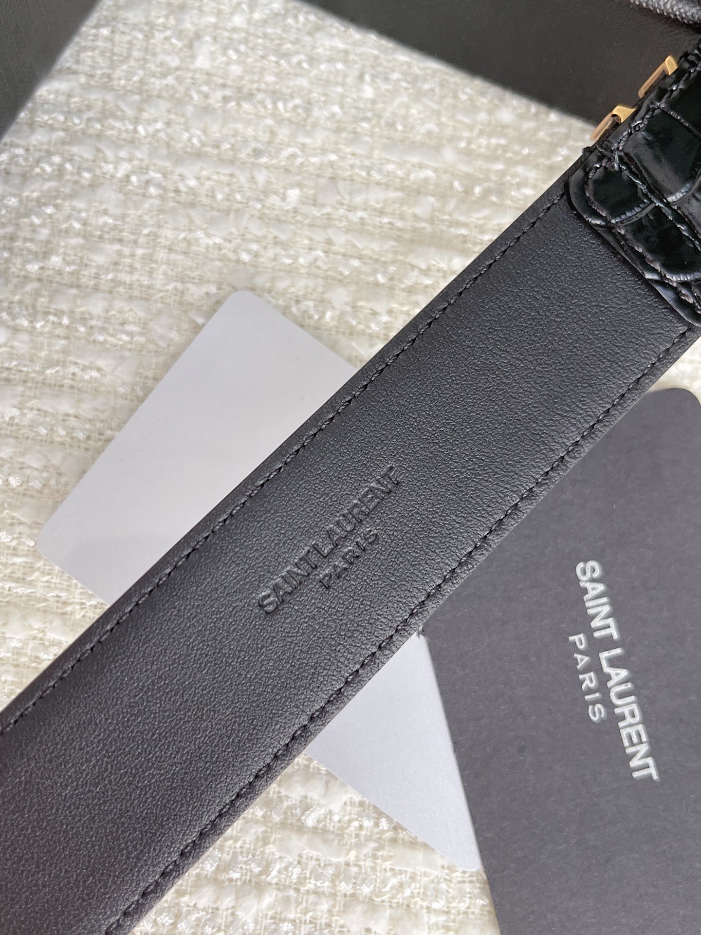 Saint Laurent Cassandre Belt In Black Crocodile-Embossed Calfskin With Gold/Silver/Black Hardware 30mm - 图片 7