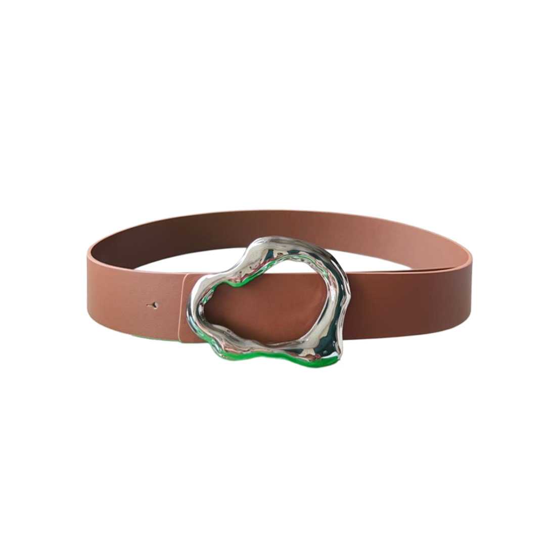 Bottega Veneta Women's Irregular Buckle Adjustable Belt In Coffee/Black/Brown Calfskin With Silver Hardware 40mm - 图片 4
