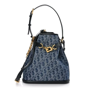 Dior Medium C’est Chain Bucket Bag Blue Oblique Canvas Gold Hardware