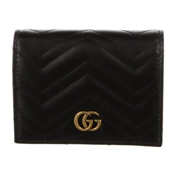 Gucci Small Marmont Logo Compact Wallet Black GG Canvas Gold Hardware