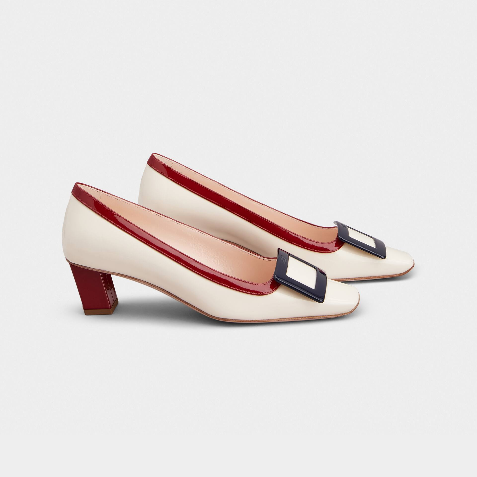Roger Vivier Belle Vivier Pumps High Heels In White/Red Leather With Lacquered Metal Buckle (Heel Height 4.5cm) - 图片 2
