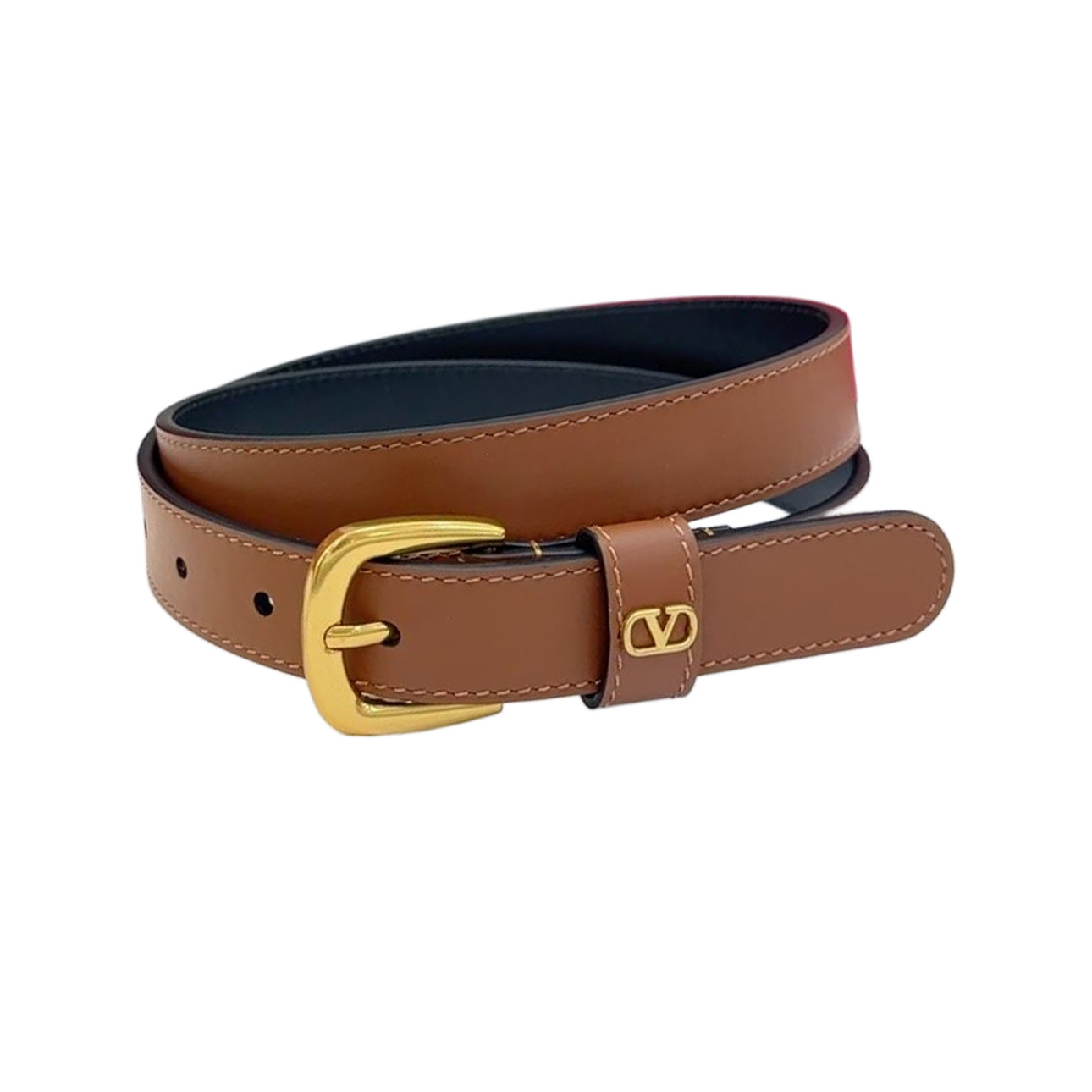Valentino Square Buckle Belt In Brown/Black/Red/White Calfskin With Gold/Silver Hardware 25mm