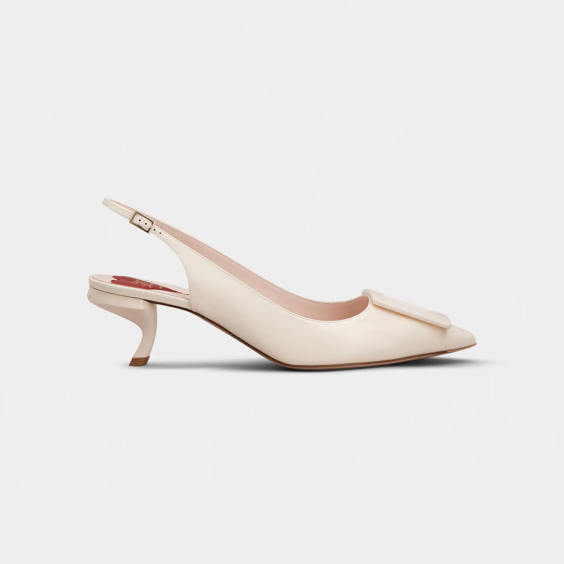 Roger Vivier Virgule Slingback Pumps High Heels In White Patent Leather With Lacquered Metal Buckle (Heel Height 5.5cm)