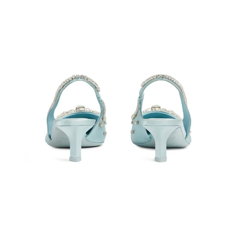 Gucci blue pointed heels crystal high heels shoes Rear lace up high heels - 图片 3