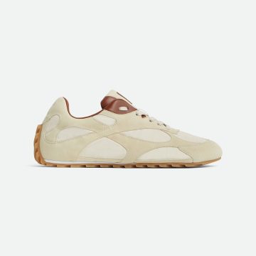 Bottega Veneta Orbit Flash Sneakers In Caramel/Sea Salt Suede And Nylon Lace-Up Sneaker With Leather Trims
