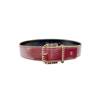 Chanel Women's Chain Buckle Belt In Red/Burgundy Calfskin With Gold Hardware 20mm/50mm