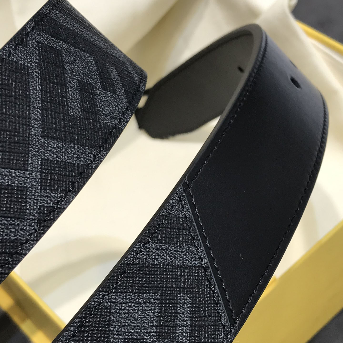 Fendi Men's Square Buckle Belt In Black/Brown Calfskin And Monogram Canvas With Gold/Silver Hardware 35mm - 图片 8