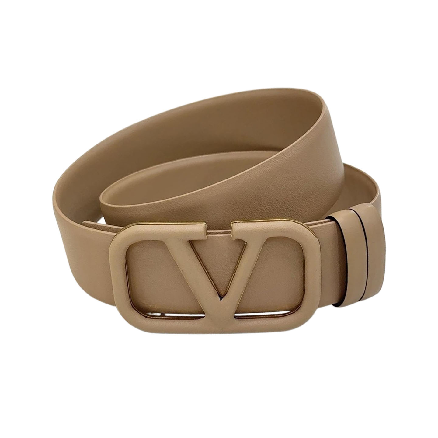 Valentino V Buckle Belt In Gold/Orange/Brown/Nude Smooth Calfskin With Gold/Orange/Brown/Nude Hardware 40mm - 图片 5