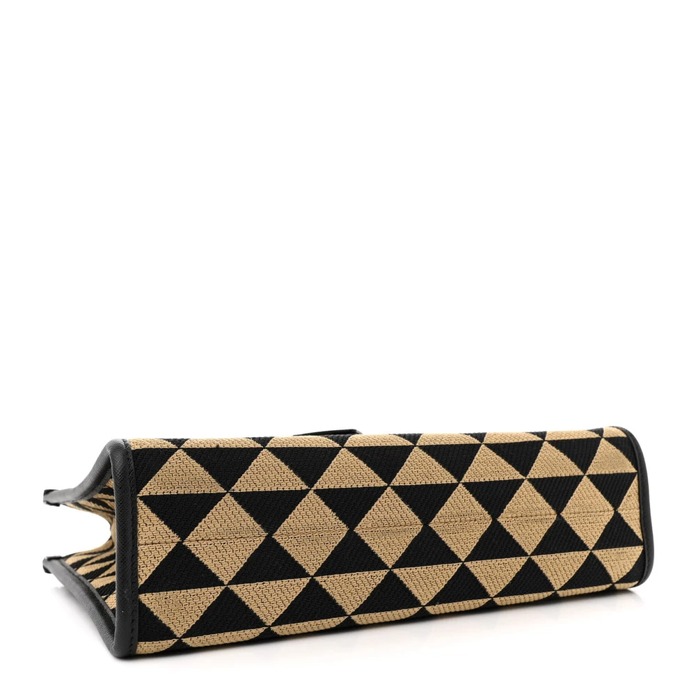 Prada Small Triangolo Symbole Embroidered Tote Black and Corda Jacquard Saffiano Leather Gold Hardware - 图片 6
