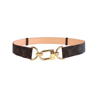 Louis Vuitton Women's Oversized Hook Reversible Belt In Black/Tan Calfskin And Monogram Canvas With Gold Hardware 40mm