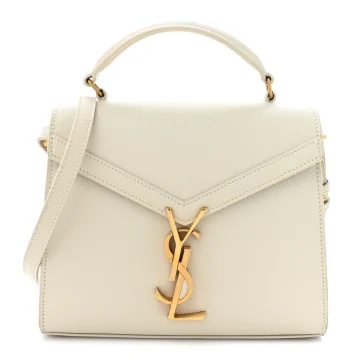 Saint Laurent Mini Cassandra Top Handle Vintage White Classic Monogram Grain De Poudre Leather Aged Gold Hardware