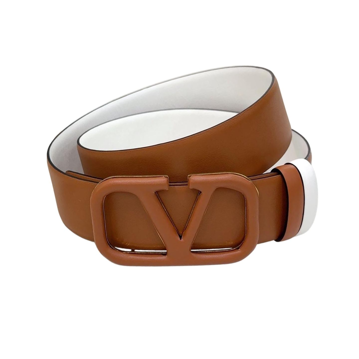 Valentino V Buckle Belt In Gold/Orange/Brown/Nude Smooth Calfskin With Gold/Orange/Brown/Nude Hardware 40mm - 图片 3