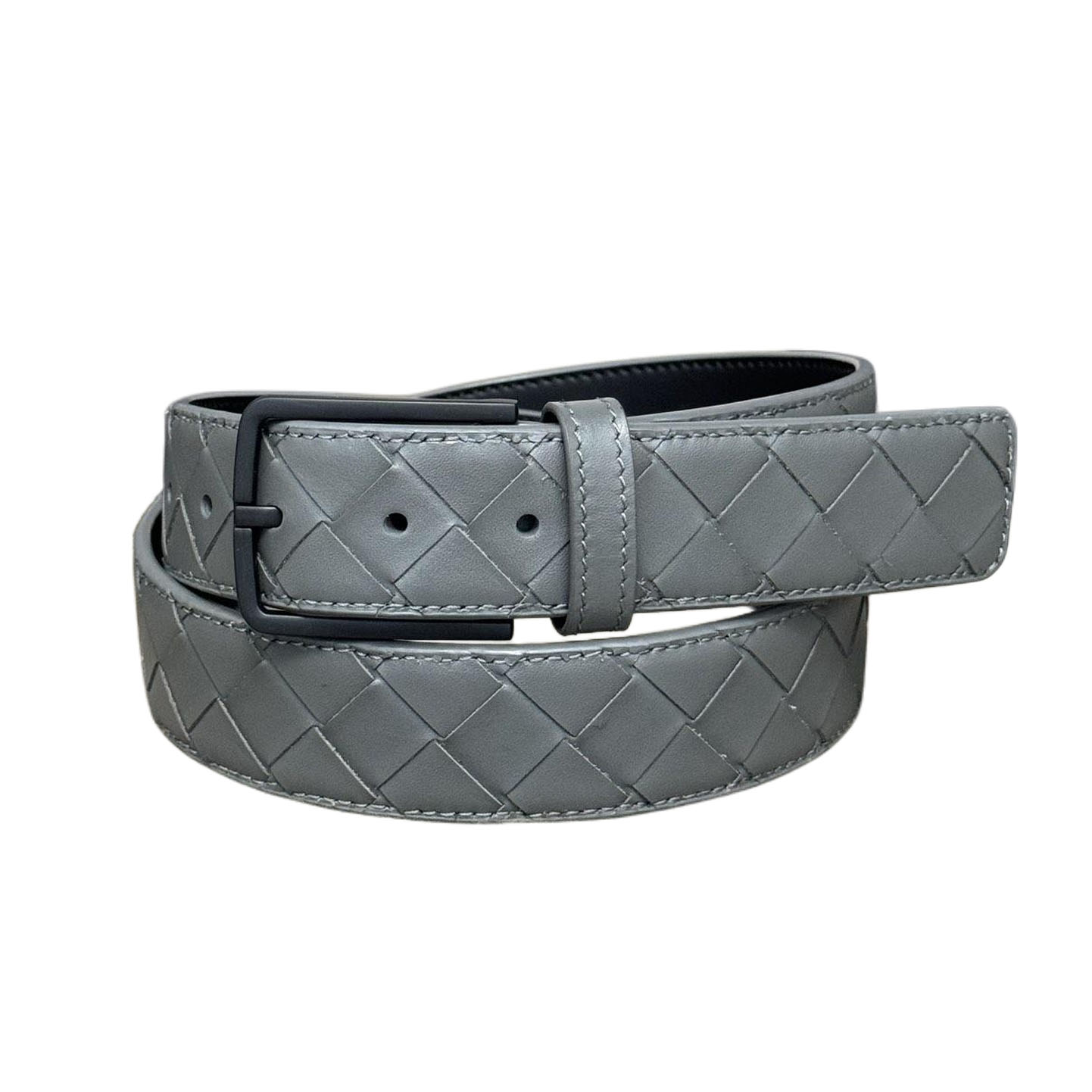 Bottega Veneta Men's Square Buckle Intrecciato Belt In Black/Coffee/Blue/Grey Calfskin With Black Hardware 35mm - 图片 10