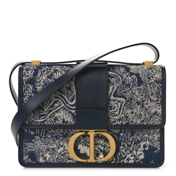 Dior Medium Montaigne 30 Toile De Jouy Flap Bag Blue Reverse Canvas Gold Hardware