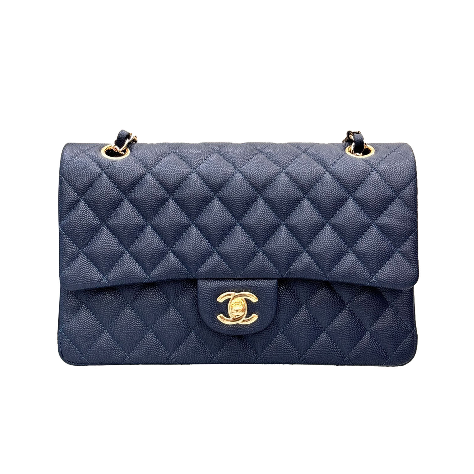 Chanel Double Flap Jumbo Blue Quilted Caviar Leather Gold Hardware - 图片 6