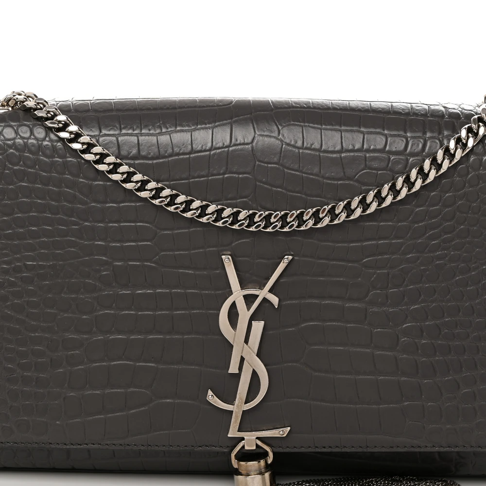 Saint Laurent Medium Kate Tassel Satchel Storm Embossed Classic Monogram Calfskin & Crocodile Leather Silver Hardware - 图片 8