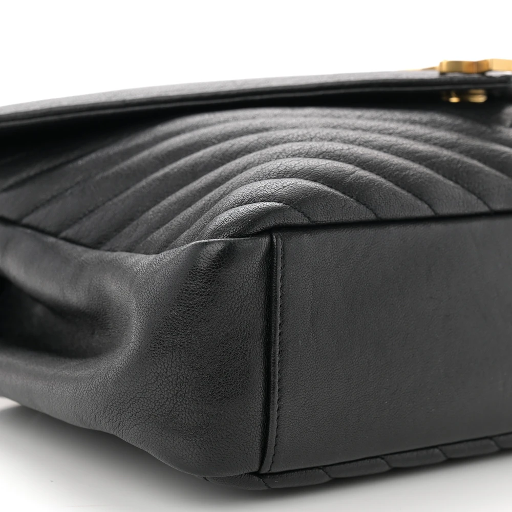 Saint Laurent Large College Satchel Black Chevron Monogram Sheepskin Matelasse Leather Aged Gold Hardware - 图片 4