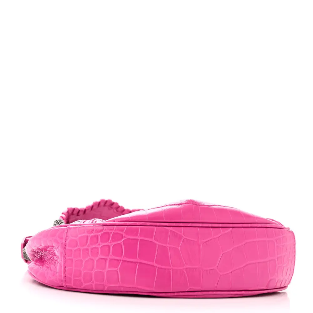 Balenciaga XS Le Cagole Shoulder Bag Lipstick Pink Crocodile Extra Embossed Supple Calfskin Leather Silver Hardware - 图片 6
