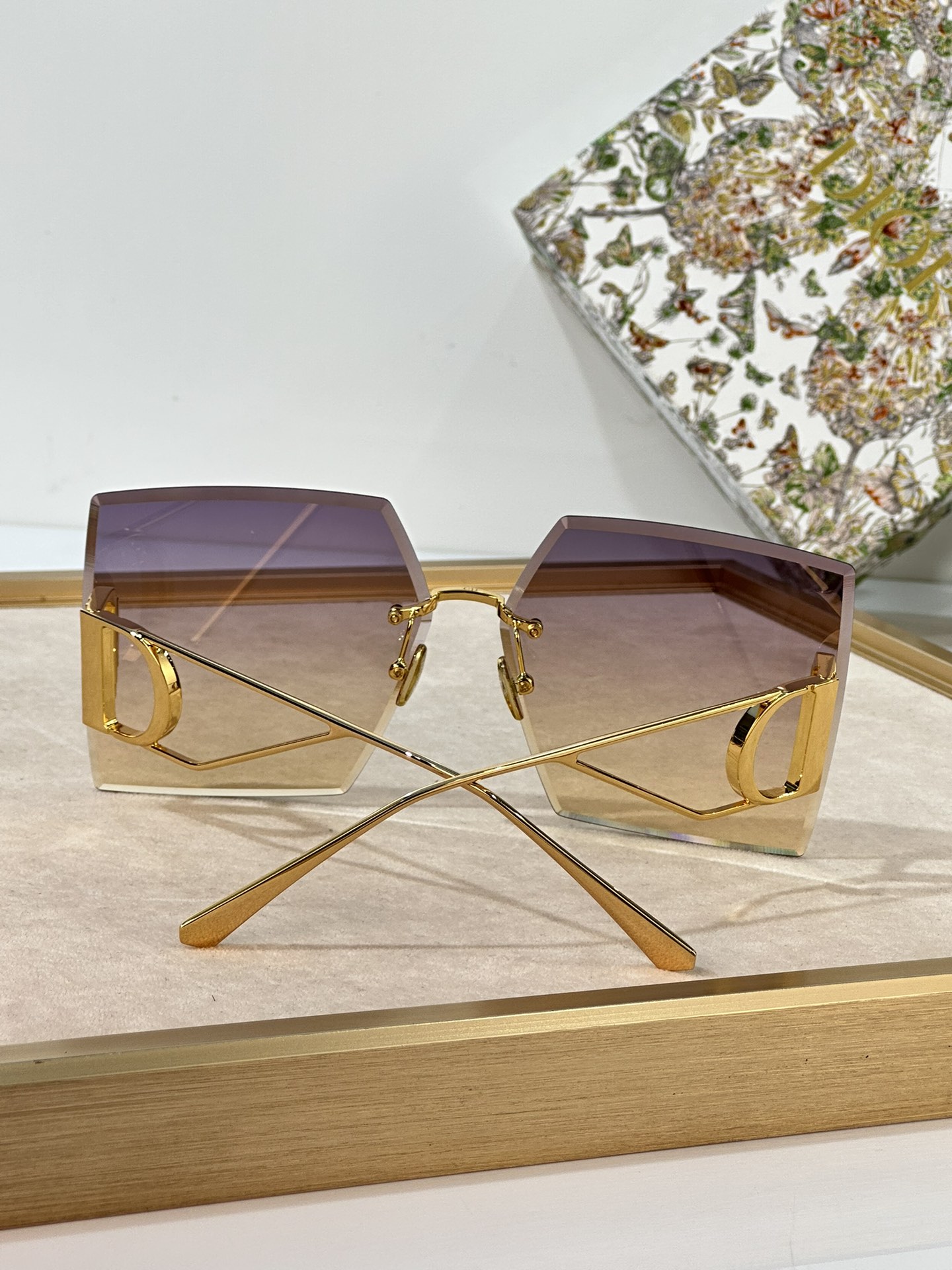 DIOR 30 MONTAIGNE square frame glasses gradient color of purple to gold/gold/grey/black gold/blue color Size 64口14-135 - 图片 6