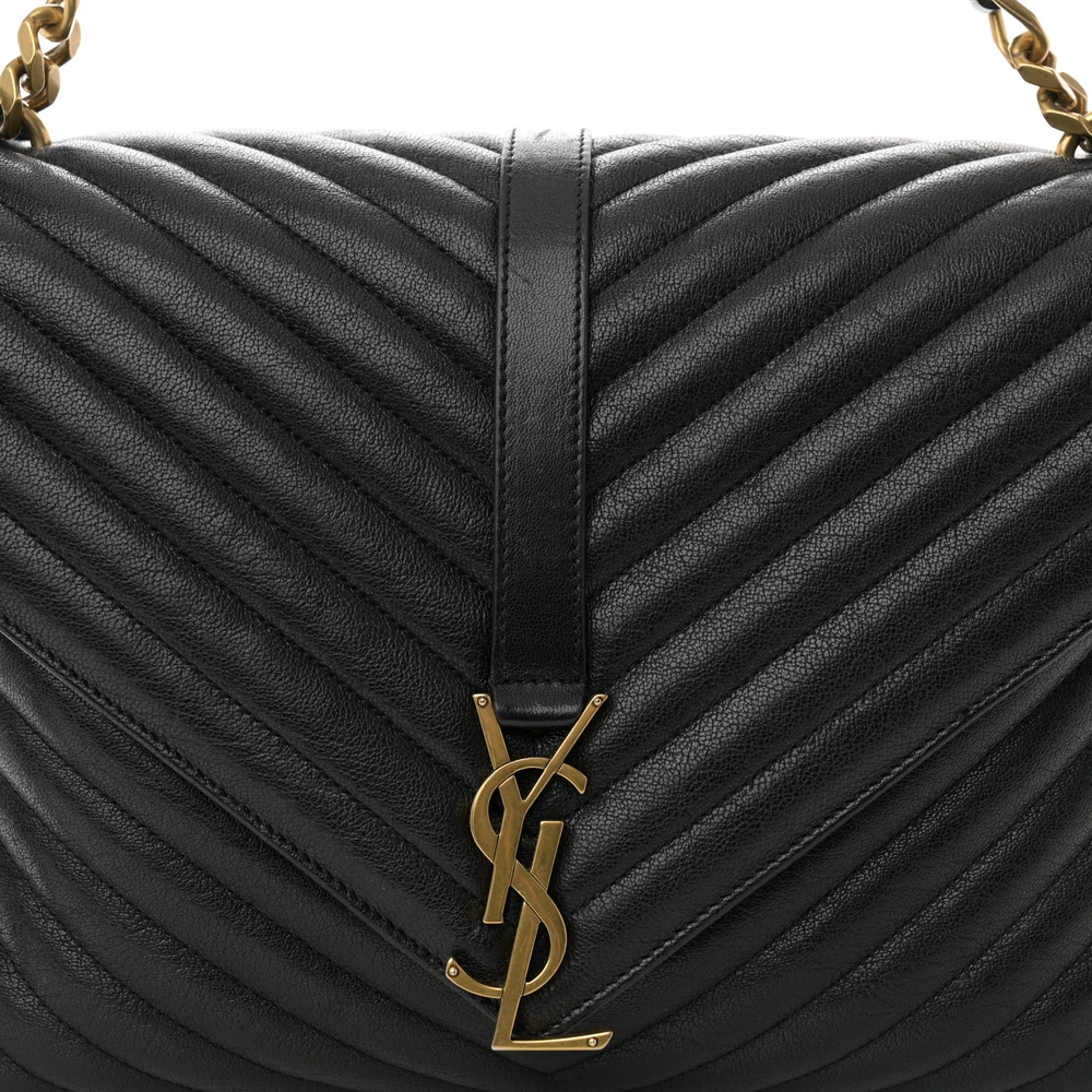 Saint Laurent Large College Satchel Black Chevron Monogram Sheepskin Matelasse Leather Aged Gold Hardware - 图片 8