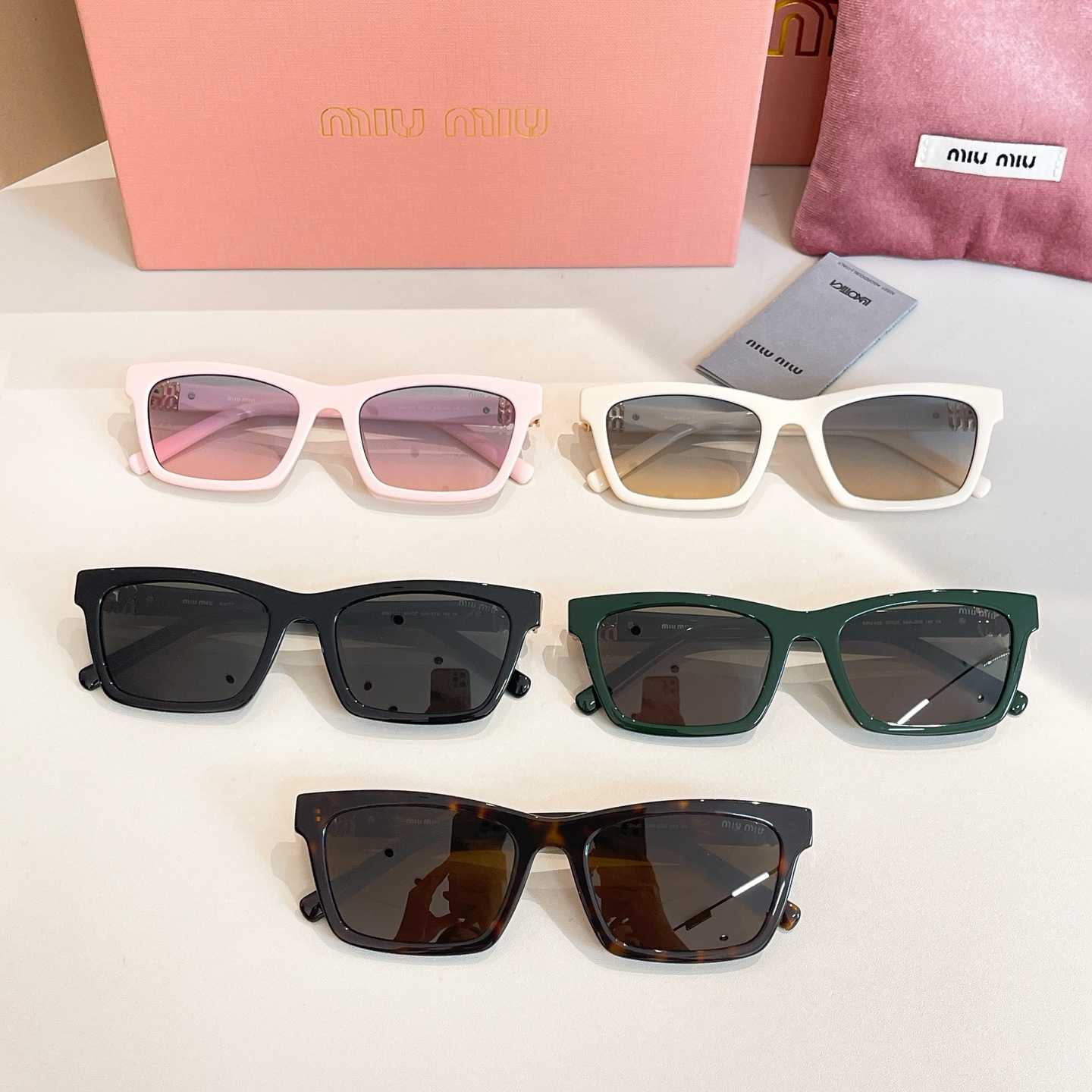 Miu Miu square frame glasses black/ivory/pink/green/leopard color Size 55口20-140 - 图片 8