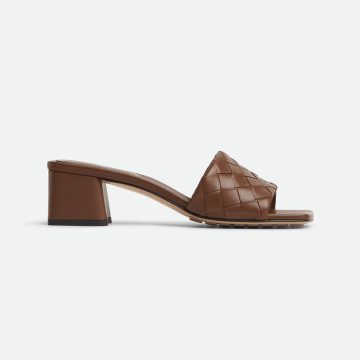 Bottega Veneta Parco Mule In Brown Intrecciato Leather Kitten-Heel Mule Sandal (Heel Height 4.5cm)