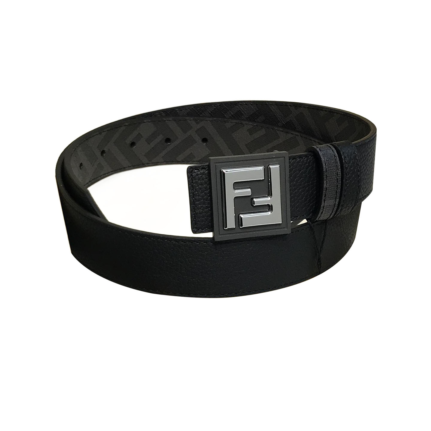 Fendi Men's Square Buckle Belt In Black/Brown Grained Calfskin And Monogram Canvas With Gold/Silver Hardware 35mm - 图片 5