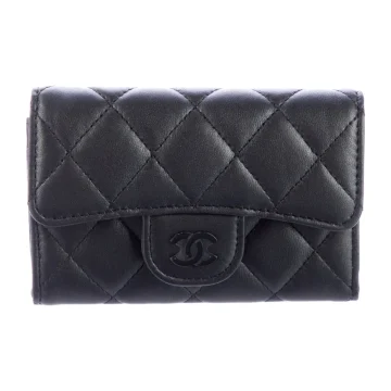 Chanel Small Card Holder Flap Trifold Wallet Black Quilted Leather
