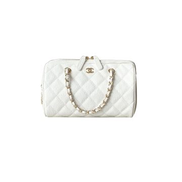 Chanel Quilted Caviar Leather White / Light apricot color Crossbody Bags