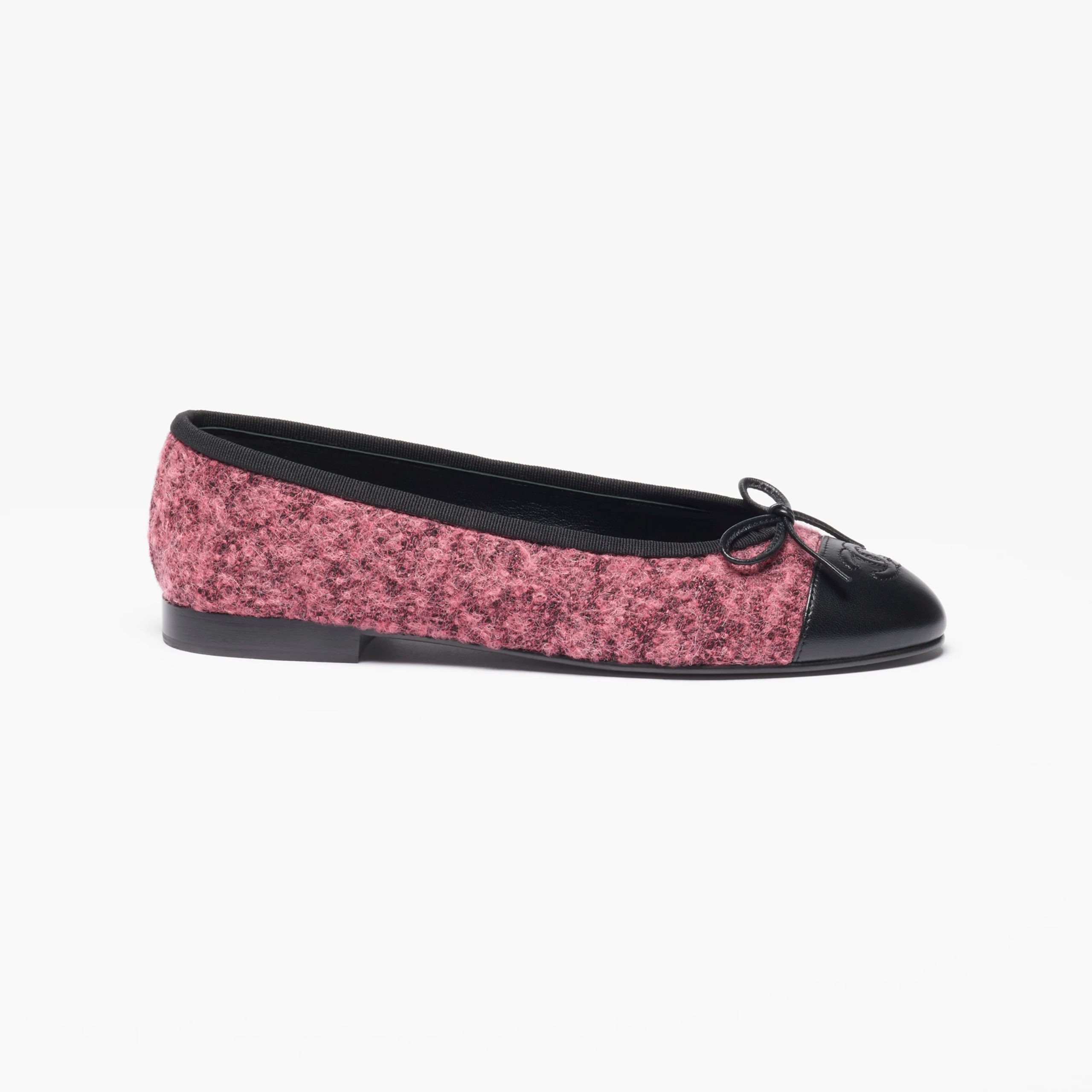 Chanel Autumn and winter series flat shoes, wool twill soft woolen and lambskin pink and black Ballet Shoes - 图片 5