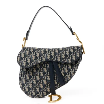 Dior Medium Saddle Bag Blue Oblique Canvas Brass Hardware