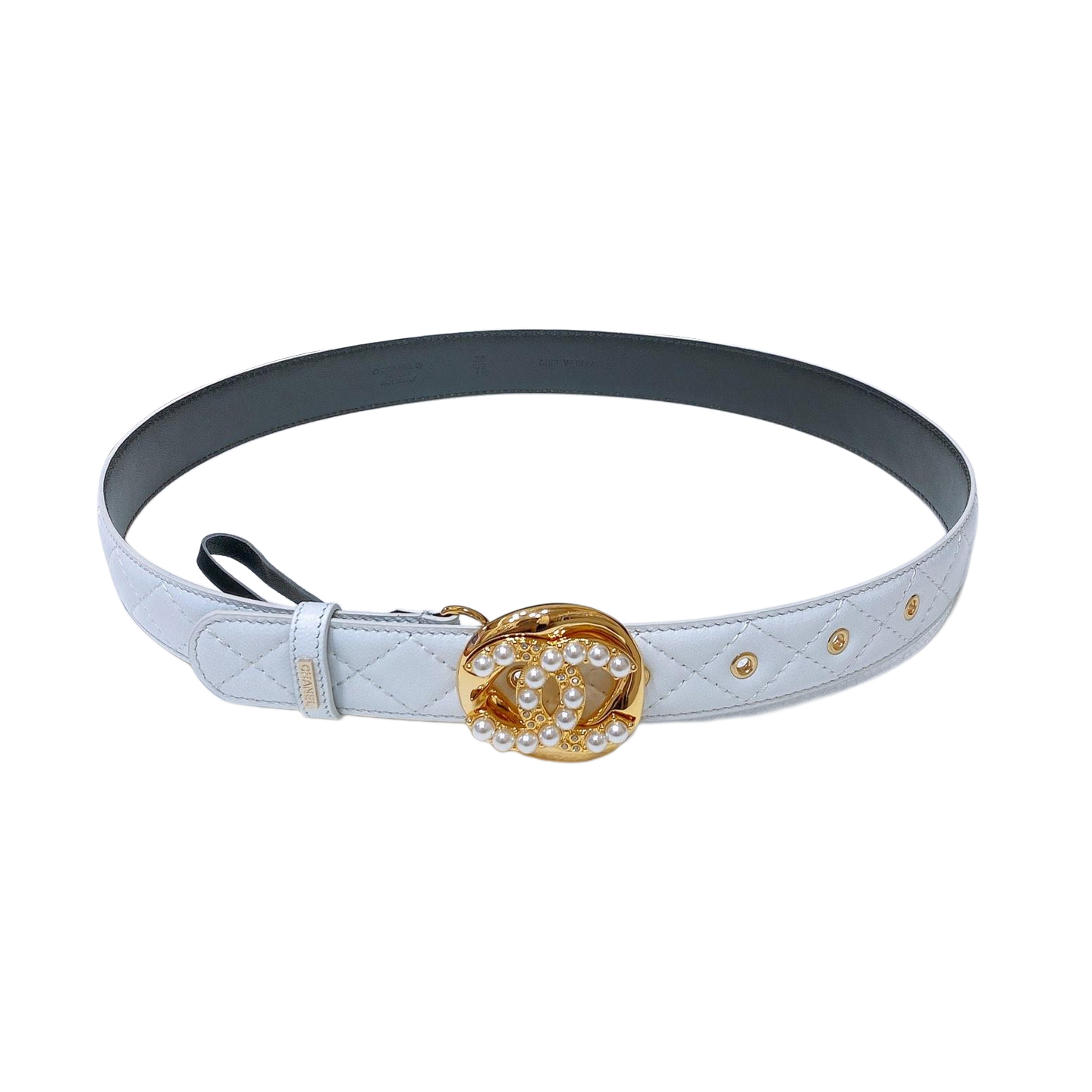 Chanel Women's Pearls CC Belt In Blue/Black/White Lambskin With Gold/Silver Hardware - 图片 5