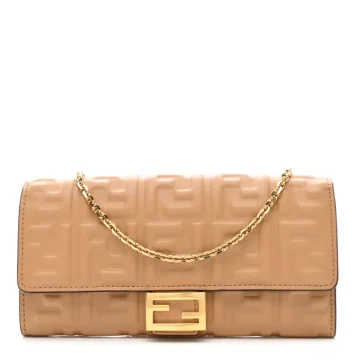 Fendi FF Embossed Continental Wallet On Chain (WOC) Matisse Nappa Leather Miele Scuro Gold Hardware