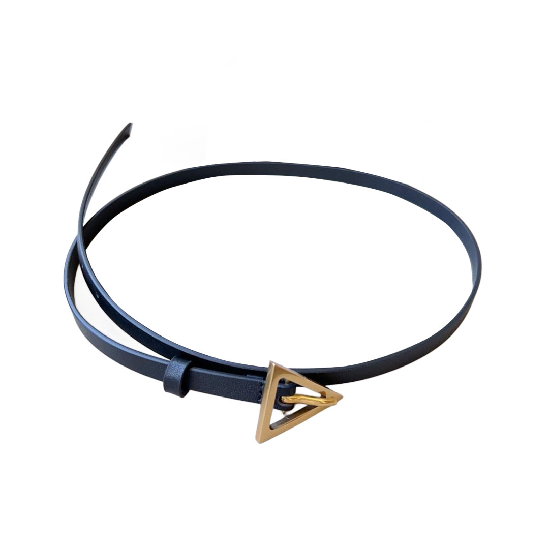 Bottega Veneta Women's Triangle Buckle Belt In Black/Green/Coffee Calfskin With Gold/Silver Hardware 13mm - 图片 5
