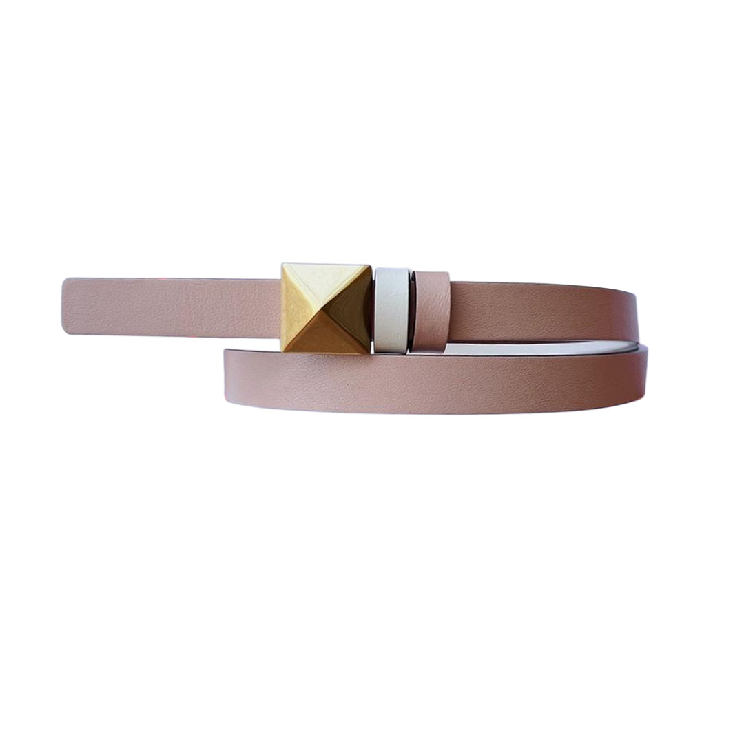 Valentino Rockstud Reversible Belt In Brown/Nude/Purple Calfskin With Gold Hardware 12mm - 图片 2