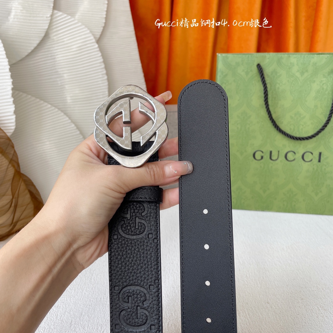 Gucci Men's Square Double G Buckle Belt In Black Monogram Calfskin With Gold/Silver Hardware 40mm - 图片 6