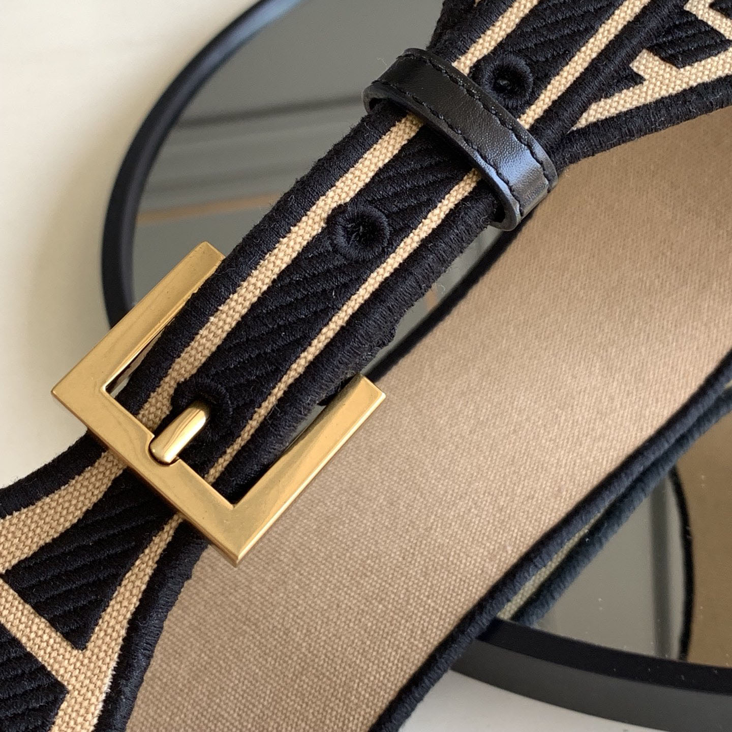 Fendi Women's Belt In Green/Black/Beige/Yellow FF Logo Embroidery Canvas With Gold Hardware 60mm - 图片 4