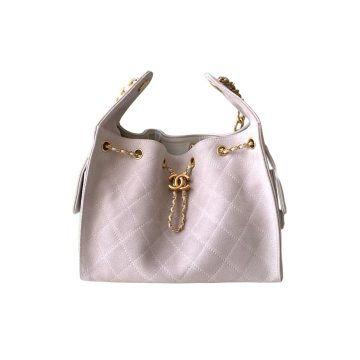 Chanel Pink / Green Quilted Shiny Calfskin Leather / Abrasive Sand Leather Shoulder Bags