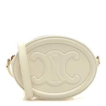 Celine Small Triomphe Oval Crossbody Purse Tan Triomphe Smooth Calfskin Leather Cuir Gold Hardware