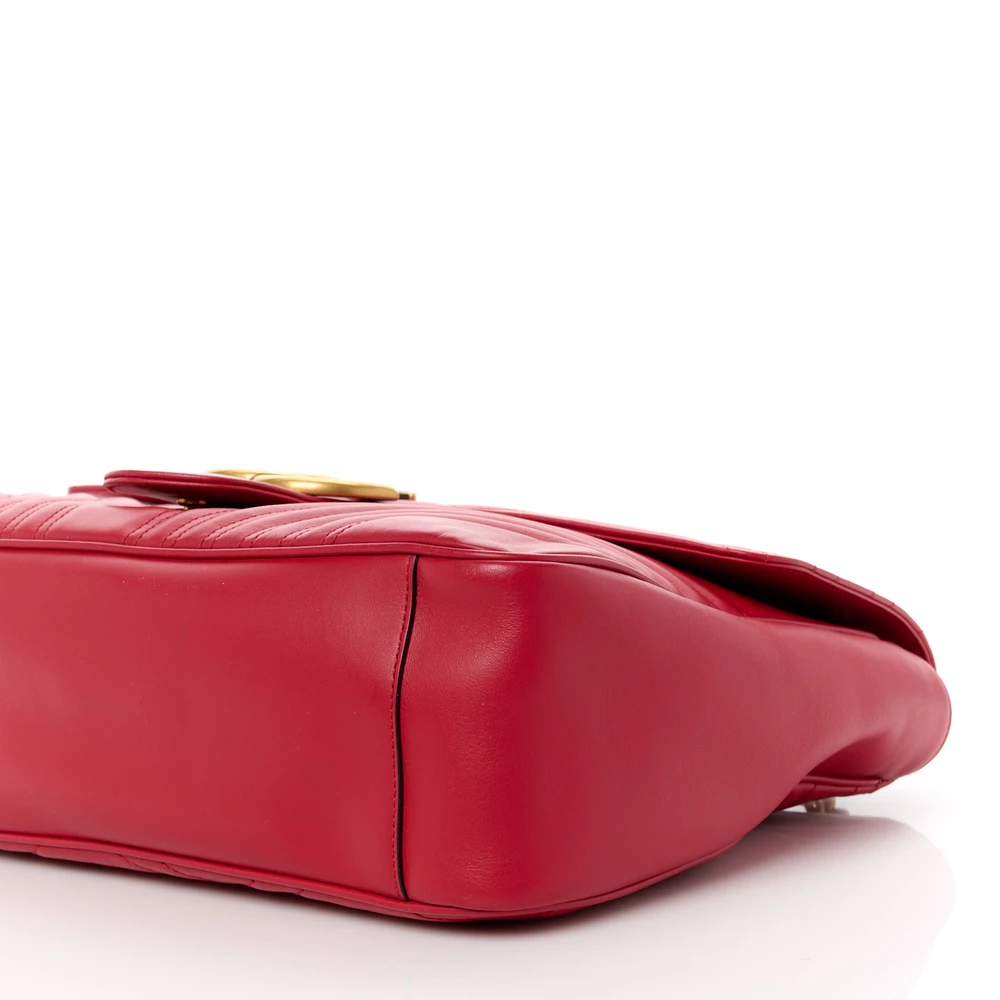 Gucci Large GG Marmont Shoulder Bag Hibiscus Red Calfskin Matelassé Leather Aged Gold Hardware - 图片 4