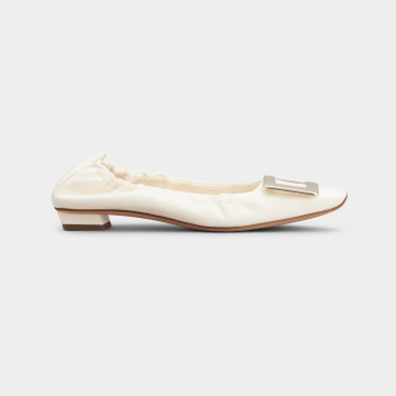 Roger Vivier Belle Vivier Ballerinas In White/Black Leather With Metal Buckle (Heel Height 2.5cm)