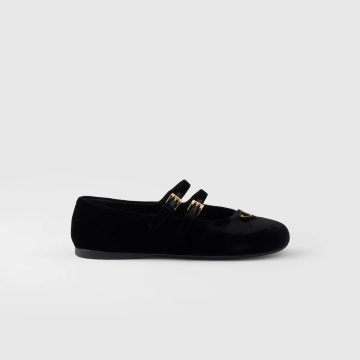 PRADA Surface of wool Flat Shoes black Ballet Shoes