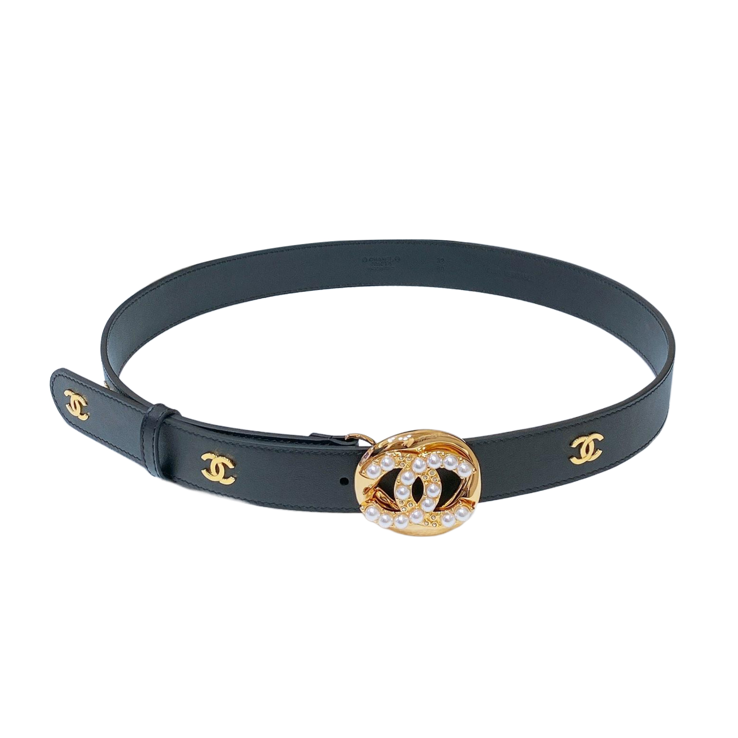 Chanel Women's Pearls CC Belt In Blue/Black/White Lambskin With Gold/Silver Hardware - 图片 4