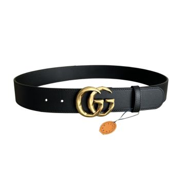 Gucci Men's Double G Buckle Belt In Black Calfskin With Gold Hardware 40mm