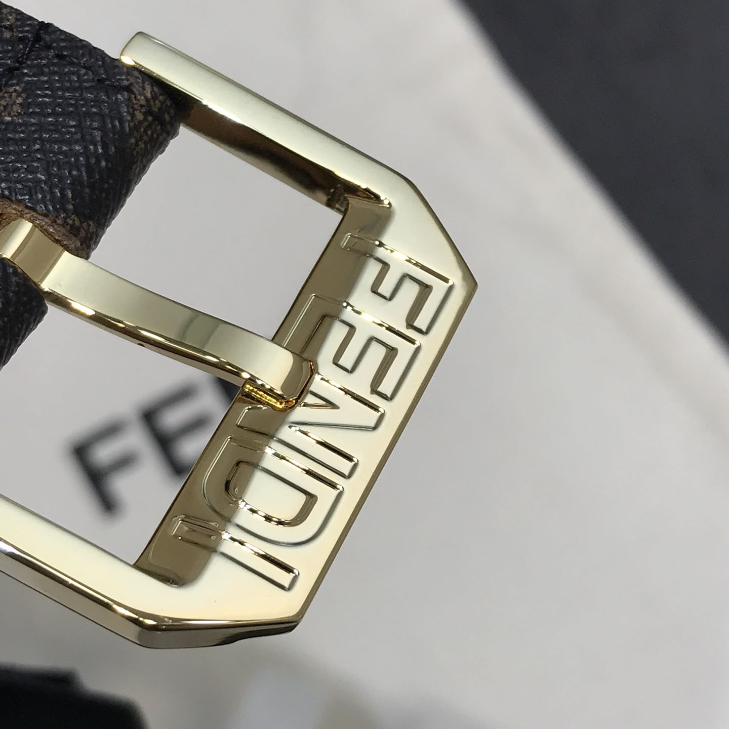 Fendi Men's Square Buckle Belt In Black/Brown Calfskin And Monogram Canvas With Gold/Silver Hardware 35mm - 图片 4