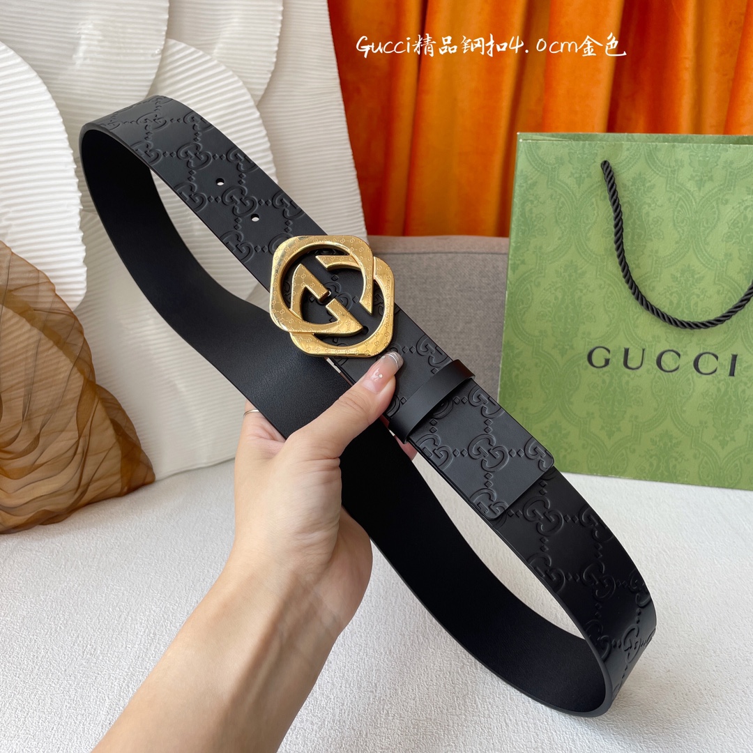 Gucci Men's Square Double G Buckle Belt In Black Monogram Calfskin With Gold/Silver Hardware 40mm - 图片 4